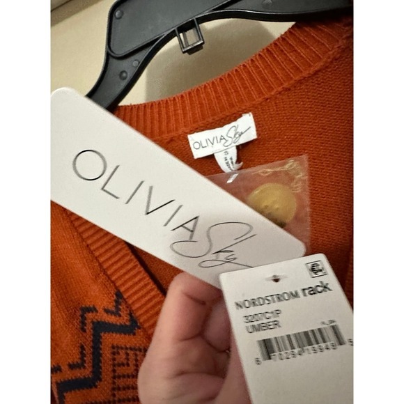 New Olivia Sky Women's Burnt Orange and Navy V Neck Cardigan with Pockets Size s - Picture 5 of 8